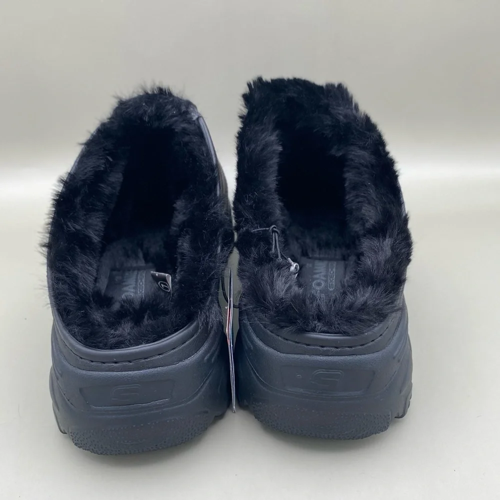 Skechers Foamies D’Lites 2.0 Fleece Lined Mule Sneakers Women’s 7 Black New - Picture 6 of 14